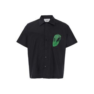 Coperni Men Black Shirt With Classic Collar And Print On The Front In Cotton Man